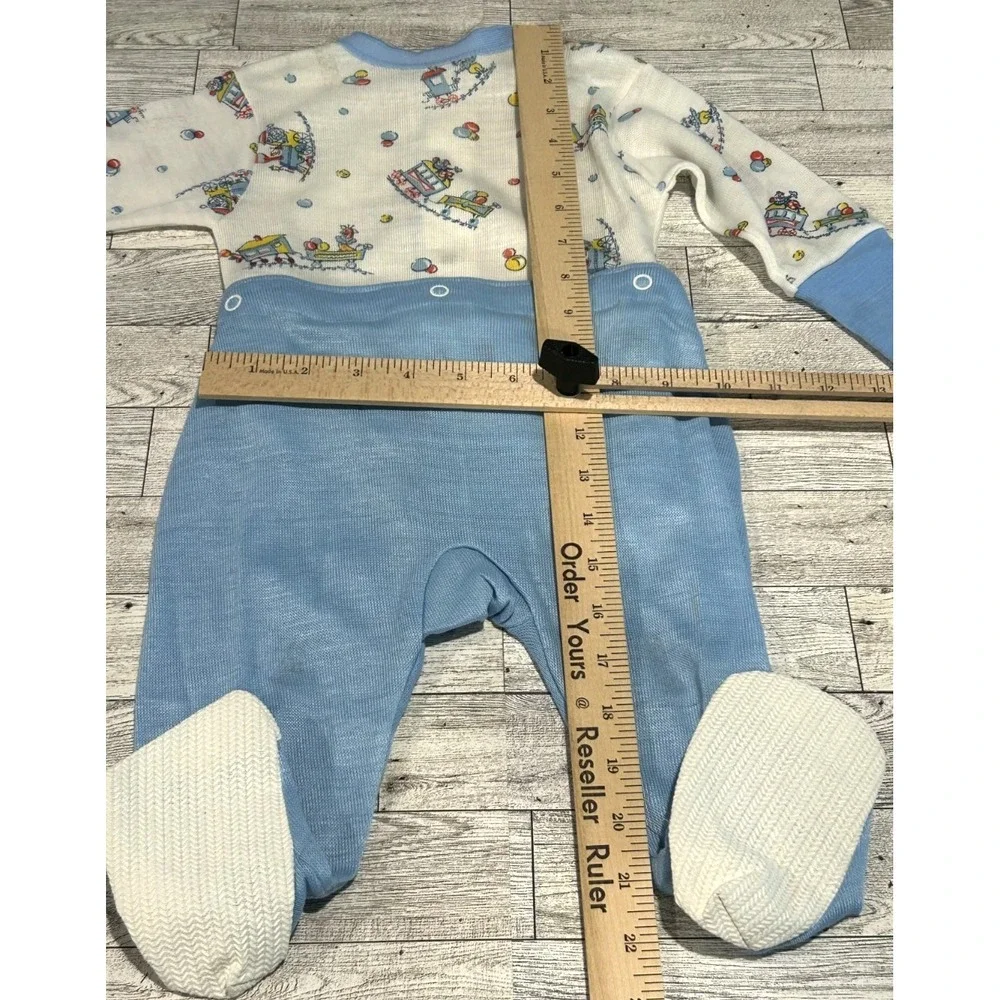 VTG Toddle Time Pajama Set Boys JC Penney Snap Button Sleepwear Blue Train SZ 1‎